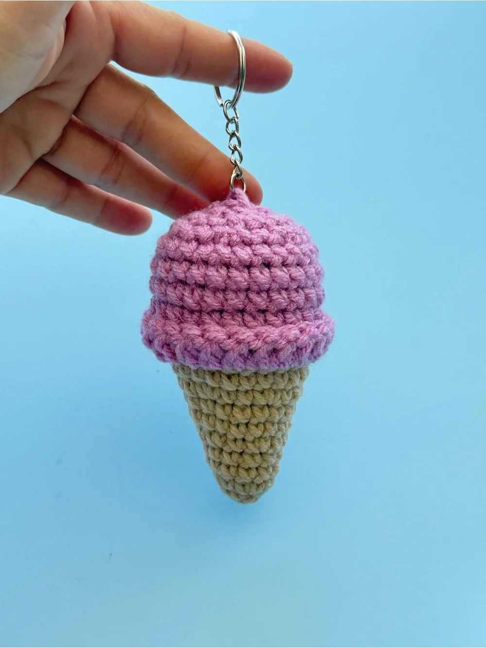 Handmade Lilac Ice Cream Crochet Keychain for Kids